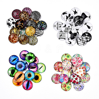Mixed Pattern Half Round/Dome Printed Glass Cabochons GLAA-T029-16C-1
