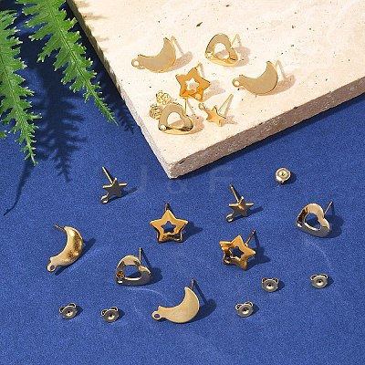 16Pcs 4 Styles 304 Stainless Steel Stud Earring Findings STAS-FS0001-85G-1