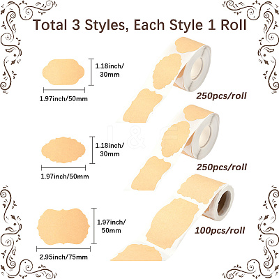 3 Rolls 3 Styles 600Pcs Kraft Paper Label Sticker DIY-BBC0002-68-1