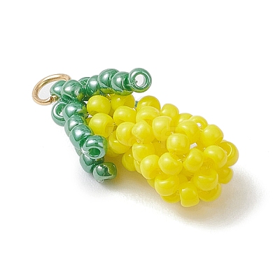 Glass Seed Beaded 3D Eggplant Pendants PALLOY-MZ00942-02-1