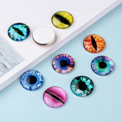 Dragon Eye Half Round/Dome Printed Glass Cabochons GGLA-A002-25mm-AB-1