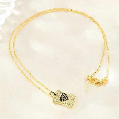 Brass Micro Pave Cubic Zirconia Rectangle with Heart Pendant Adjustable Slider Necklaces KK-CBA4547-08G-1