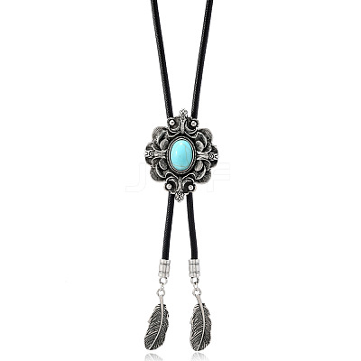 Alloy with Synthetic Turquoise Pendant Waxed Cord Bolo Tie Lariat Necklaces FS-WGCCEF8-01-1
