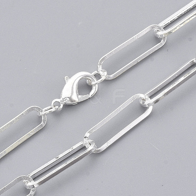 Brass Flat Oval Paperclip Chain Necklace Making MAK-S072-07A-S-1