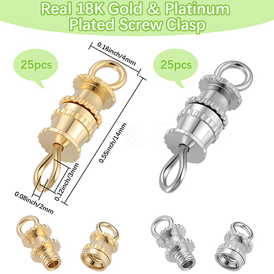 50Pcs 2 Colors Brass Screw Clasps KK-BBC0018-52-1