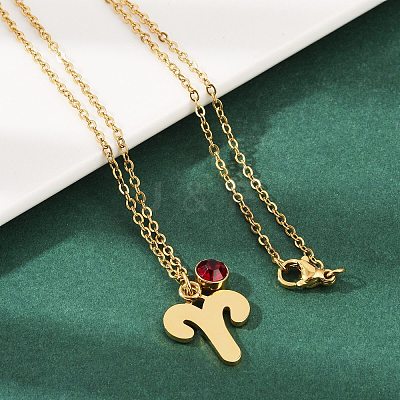 304 Stainless Steel Glass Drill Birth Stone Constellation Pendant Necklaces LS-STAS-D305-08G-A-1