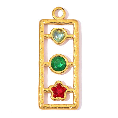 304 Stainless Steel Micro Pave Colorful Cubic Zirconia Pendants CU-OY002-23G-1