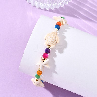 Synthetic Turquoise & Natural Freshwater Shell Beaded Bracelets for Women BJEW-JB13969-1