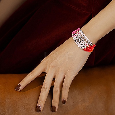 12Pcs Inspiration Word Glass Seed Stretch Bracelets Set with Heart BJEW-SZ0001-20-1