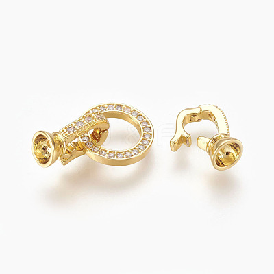 Brass Micro Pave Cubic Zirconia Fold Over Clasps KK-P164-14G-1