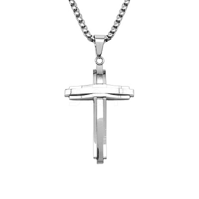 Cross 304 Stainless Steel Pendant Box Chain Long Necklaces for Men FS-WG328E8-02-1
