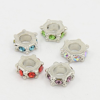 Hexagon Platinum Tone Alloy Rhinestone European Beads CPDL-M014-01-1