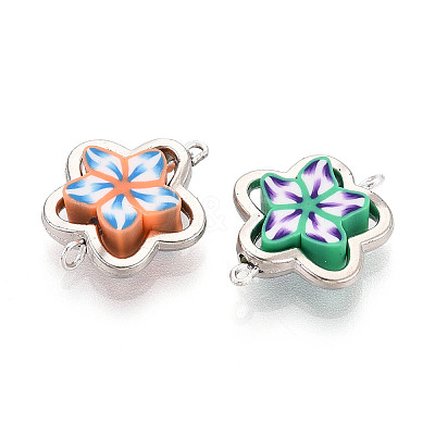 Polymer Clay Flower & CCB Frame Links Connector Charms CLAY-T022-19B-1