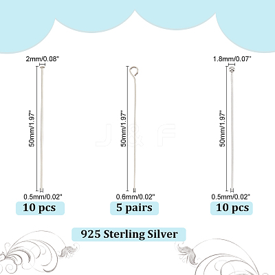 30Pcs 3 Style 925 Sterling Silver Flat Head & Eye & Ball Head Pins STER-PH0002-24-1