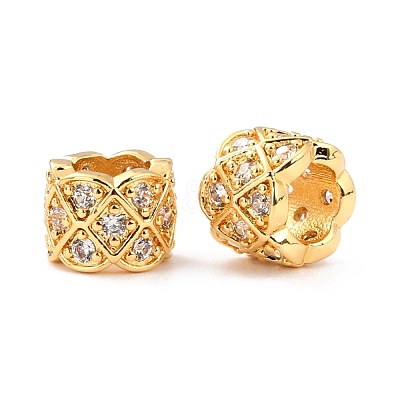 Brass Micro Pave Clear Cubic Zirconia European Beads ZIRC-P091-06G-RS-1