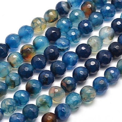 Dyed Natural Agate Faceted Round Beads Strands G-E267-21-1