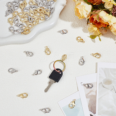 60Pcs 2 Colors Brass Lobster Claw Clasps KK-WR0001-48-1