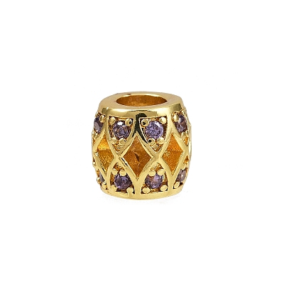Hollow Barrel Rack Plating Brass Cubic Zirconia European Beads KK-L236-06G-1
