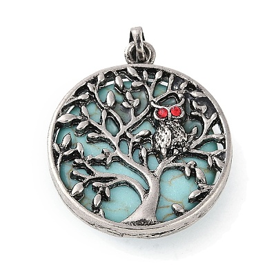 Synthetic Turquoise Tree of Life with Owl Pendants G-L524-15AS-03-1