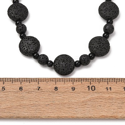 Natural Lava Rock Coin Beaded Necklaces GG-CBA922D-06A-1