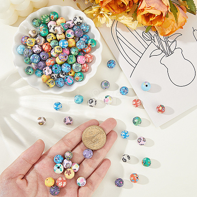 120Pcs Handmade Flower Pattern Polymer Clay Beads CLAY-PA0001-24B-1