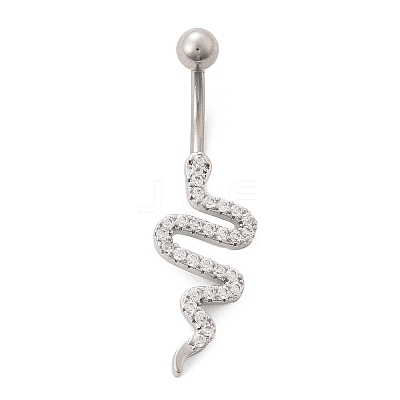 Alloy Rhinestone Snake Curved Barbell Belly Rings LS-AJEW-R007-03P-04-1