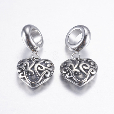 304 Stainless Steel European Dangle Charms STAS-P183-35AS-1