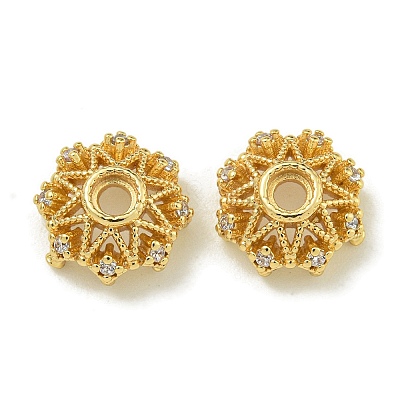 Rack Plating Brass Micro Pave Clear Cubic Zirconia Bead Caps KK-K386-09A-G-1