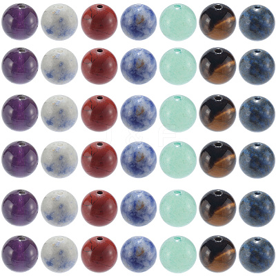 2 Strands Chakra Theme Natural Red Rainbow Jasper & Yellow Aventurine & Tiger Eye & Green Aventurine & Blue Spot Stone & Lapis Lazuli & Amethyst Beads Strands G-SP0001-23-1