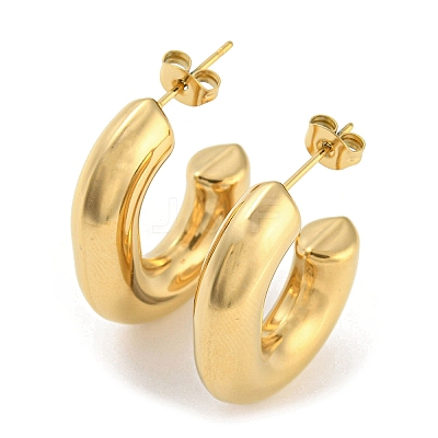 Ion Plating(IP) 304 Stainless Steel Oval Stud Earrings EJEW-E288-07G-1