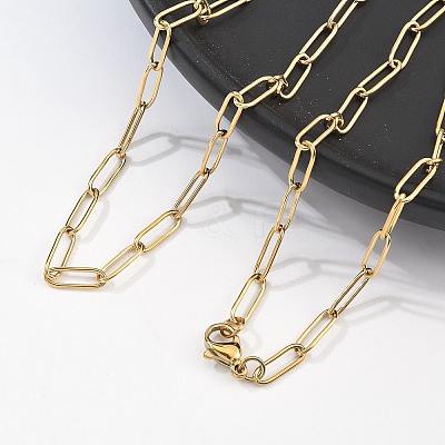 304 Stainless Steel Paperclip Chain Necklace X-NJEW-M183-04G-1