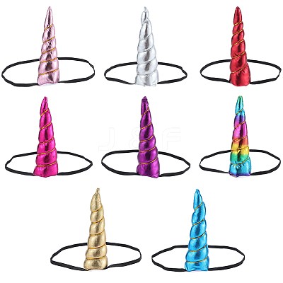 8Pcs 8 Colors Cloth Unicorn Horn Ear Elastic Headband OHAR-GF0001-50-1