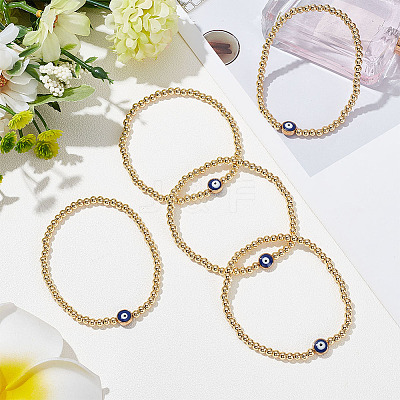 5Pcs Brass Beaded Stretch Bracelets Set BJEW-AN0001-03-1