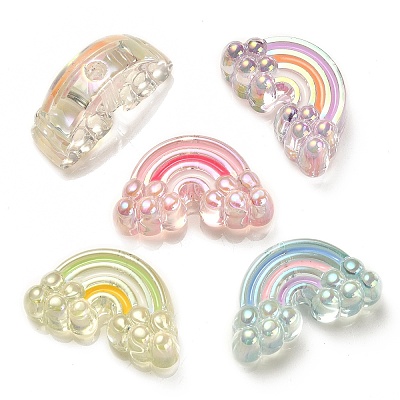 UV Plating Rainbow Iridescent Acrylic Enamel Beads OACR-G012-08-1