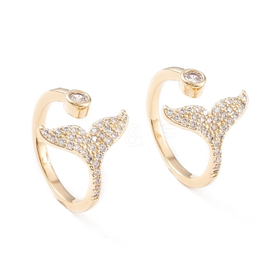 Brass Micro Pave Clear Cubic Zirconia Cuff Rings RJEW-F102-06G-1