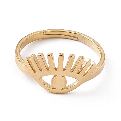 Ion Plating(IP) 201 Stainless Steel Evil Eye Adjustable Ring for Women RJEW-K238-13G-1