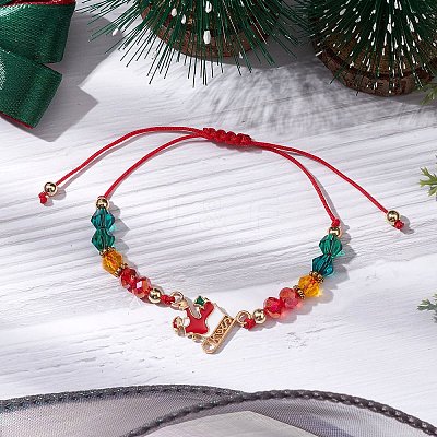 Christmas Glass Braided Bead Bracelets BJEW-JB10892-01-1