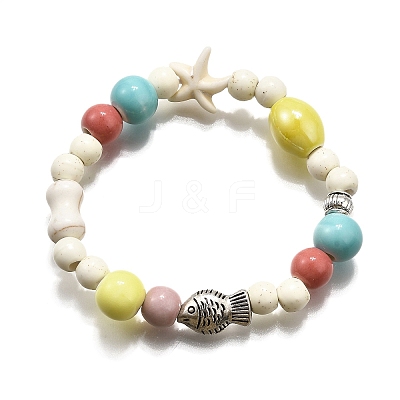 Porcelain Beads & Synthetic Howlite Beads Stretch Bracelets for Women BJEW-D307-02C-1