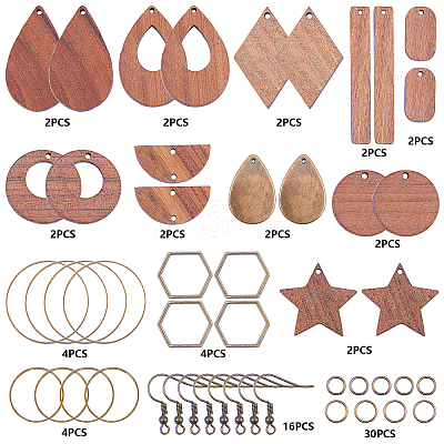 DIY Walnut Wood & CCB Plastic Pendants Dangle Earring Making Kits DIY-SC0012-43AB-1