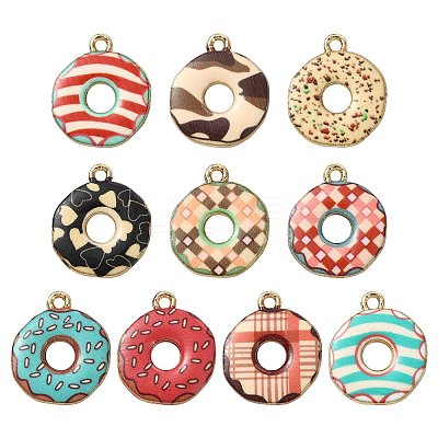 50Pcs 10 Colors Printed Alloy Pendants ENAM-CJ0006-81-1