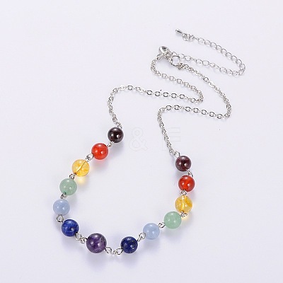 Seven Chakra Natural Gemstone Beaded Necklaces X-NJEW-JN00937-1