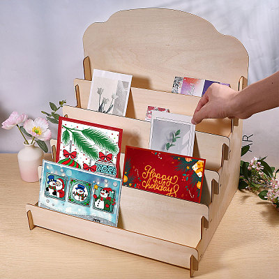 5-Tier Wood Display Riser Stands for Greeting Cards ODIS-WH0043-230A-1