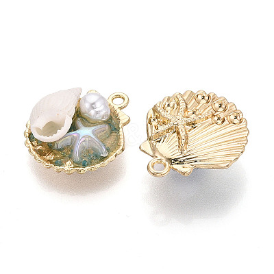 Luminous Rack Plating Alloy Resin and ABS Imitation Pearl and Porcelain Pendants ENAM-T091-70-1