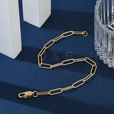 PVD Vacuum Plating 304 Stainless Steel Paperclip Chain Bracelets BJEW-I295-15G-1