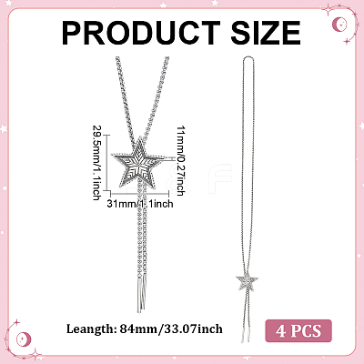 4Pcs Alloy Star Boho Tie Lariat Necklaces for Women NJEW-ME0001-21-1