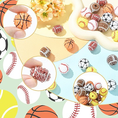 12Pcs 6 Styles Sport Theme Opaque Acrylic Resin Beads MACR-YW0004-78-1