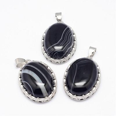 Natural Black Striped Agate/Banded Agate  Pendants G-D851-18-1