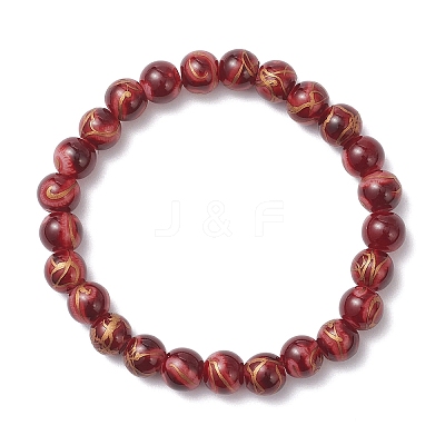 2Pcs Round Baking Paint Drawbench Style Glass Beaded Stretch Bracelet Sets BJEW-JB12652-1