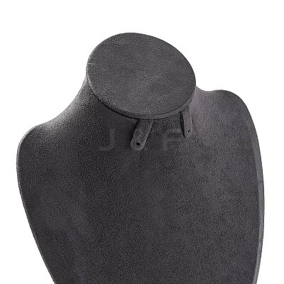 Bust Shaped Microfiber & Wood Jewelry Necklace & Earrings Display Stands NDIS-H042-01B-02-1