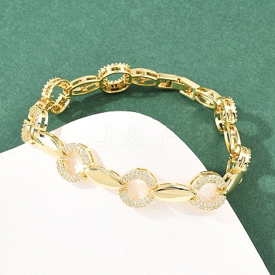 Oval Brass Micro Pave Clear Cubic Zirconia Link Chain Bracelets for Women BJEW-T025-03C-G-1